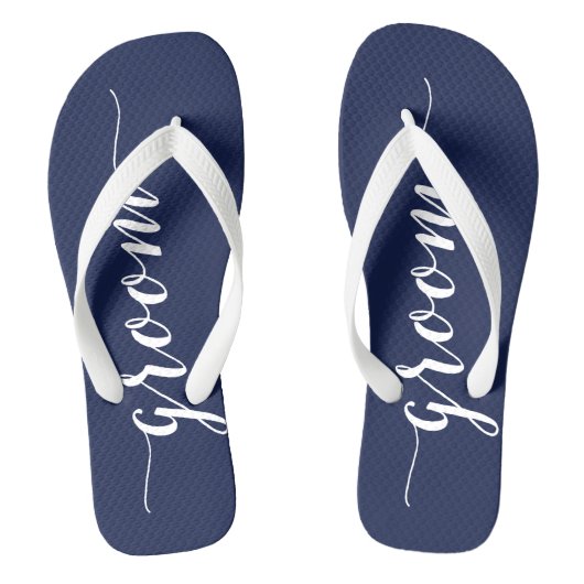 Groom Navy Blue Wedding Party Flip Flops breit Badesandalen (Fußbett)