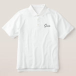 Groom Polo Shirt<br><div class="desc">Groom Polo Shirt ist in Weiß mit Schwarz bestickter Text dargestellt. Passen Sie dieses Objekt an oder kaufen Sie es wie gezeigt.</div>