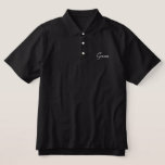 Groom Polo Shirt<br><div class="desc">Groom Polo Shirt in Schwarz mit Weiß bestickter Text.</div>