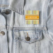 GROOM Retro Orange Green Stripes Hochzeitsnamenmar Button (Beispiel)