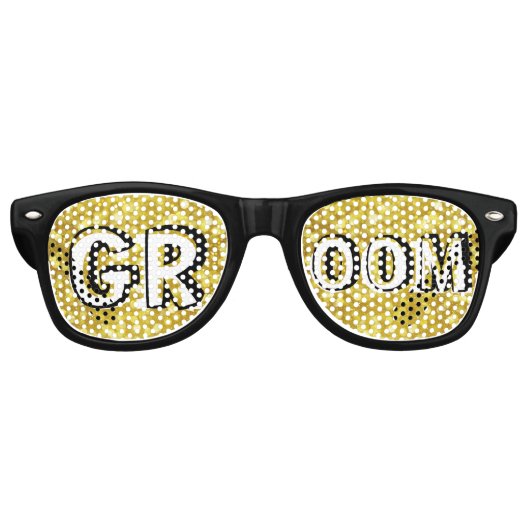 GROOM Retro Shades golden / Fun Party Sonnenbrille (Vorderseite)