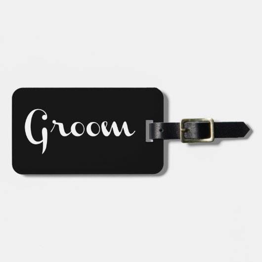 Groom Retro Skript weiß auf schwarz Gepäckanhänger (Vorderseite horizontal)