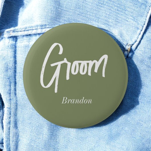 Groom Sage Green White Wedding Button