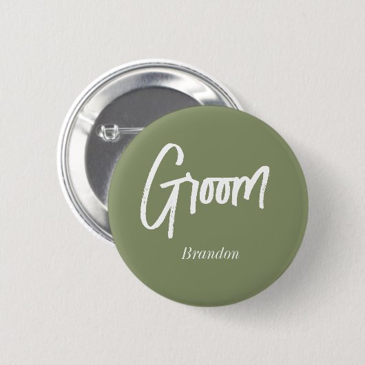 Groom Sage Green White Wedding Button (Vorne & Hinten)
