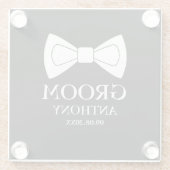 Groom Schwarz-weiß Elegante Moderne Hochzeit Glasuntersetzer (Rückseite)