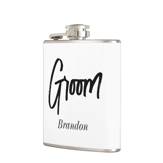 Groom Schwarz-weiß Wedding Flachmann (Links)