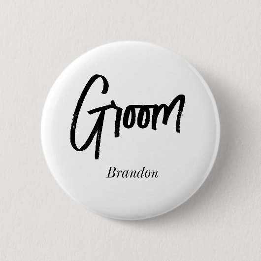 Groom Schwarz-weiße Skripthochzeit Button (Vorderseite)
