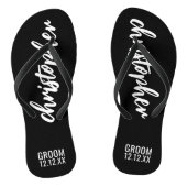Groom Script Name Hochzeitdatum Schwarze Flip Flop Badesandalen (Fußbett)