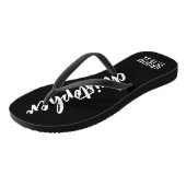 Groom Script Name Hochzeitdatum Schwarze Flip Flop Badesandalen (Schrägansicht)
