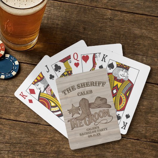 Groom Sheriff Rustic Cowboy Bachelor Party Spielkarten