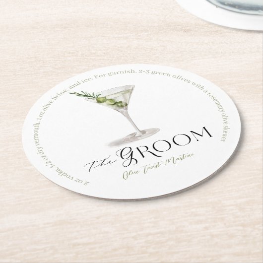 Groom Signature Cocktail Wasserfarbe Hochzeitsgetr Runder Pappuntersetzer (Angewinkelt)