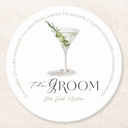 Groom Signature Cocktail Wasserfarbe Hochzeitsgetr Runder Pappuntersetzer (Vorderseite)