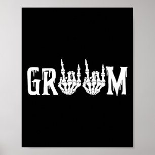 Groom Skeleton Rock Hand Halloween Bachelo Poster
