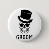 Groom Skull mit Hat Bride Halloween Wedding Bache Button (Vorderseite)
