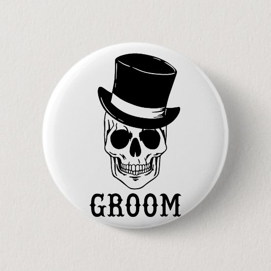Groom Skull mit Hat Bride Halloween Wedding Bache Button (Vorderseite)