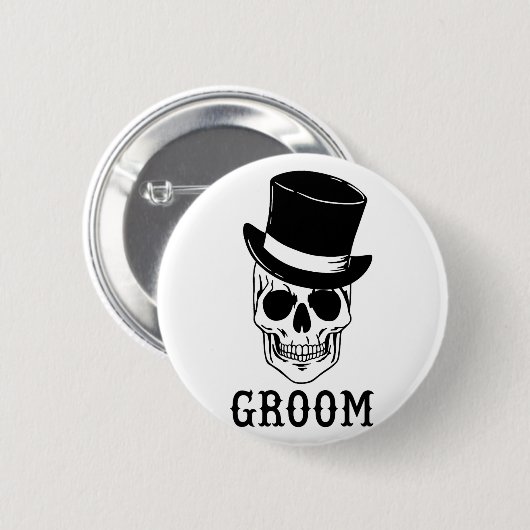 Groom Skull mit Hat Bride Halloween Wedding Bache Button (Vorne & Hinten)
