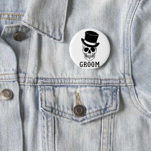 Groom Skull mit Hat Bride Halloween Wedding Bache Button (Beispiel)