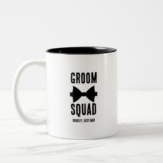 Groom Squad | Moderner Bachelor Trauzeuge Stylish Zweifarbige Tasse (Links)