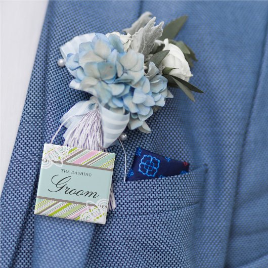 GROOM Sweet Garden Streifen Chic Wedname Tag Button