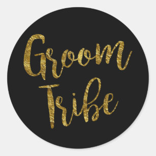 Groom Tribe Gold Leaf Script Classic Round Sticker