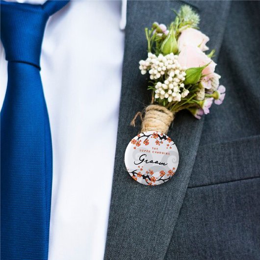GROOM Tropische Blume Swirl Chic Wedname Tag Button