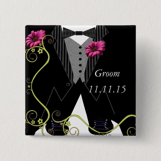 Groom Tuxedo Bow Tie Tennis Shoe Wedding Badges Button (Vorderseite)