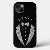 Groom Tuxedo Silver Typografy Black Wedding