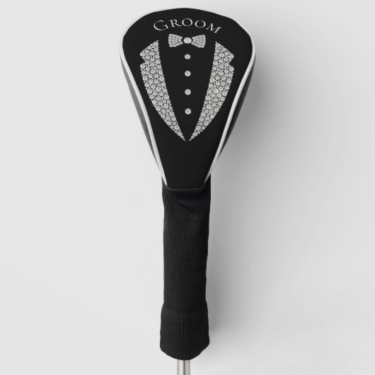 Groom Tuxedo Silver Typografy Wedding Golf Headcover (Vorderseite)