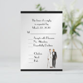 Groom und Groom Menü Hochzeit RSVP Klasse Silver Karte (Stehend Vorderseite)