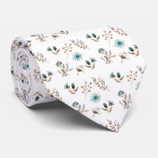 Groom Watercolor Blue Floral Wedding Neck Tie Krawatte (Gerollt)