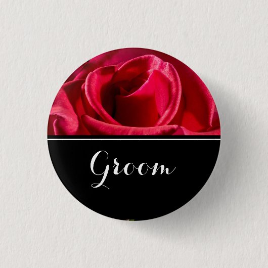 Groom Wedding Rote Rosen Button (Vorderseite)
