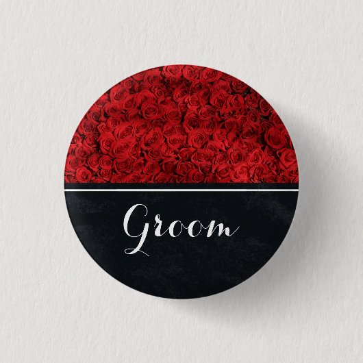 Groom Wedding Rote Rosen Button (Vorderseite)