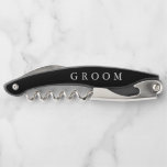 Groom Wedding Simple Classic Black and White Kellnermesser<br><div class="desc">Passen Sie diesen klassischen Korkenzieher für den Bräutigam an. Fügen Sie Ihr Hochzeitdatum oder Ihre Namen auf der Rückseite des Korkenziehers hinzu,  indem Sie auf "Design bearbeiten" klicken. Bitte senden Sie irgendwelche Designfragen oder personalisierte Designanfragen per E-Mail.</div>