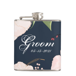 Groom Whiskey Flask Baby Pink Cosmos auf Marine Flachmann