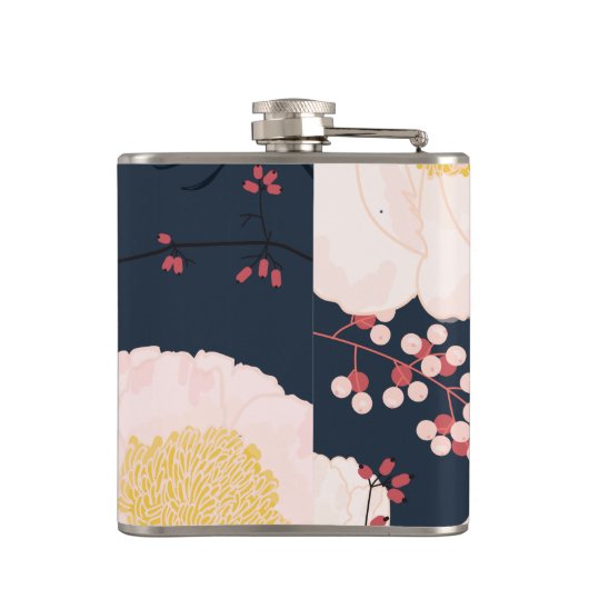 Groom Whiskey Flask Baby Pink Cosmos auf Marine Flachmann (Rückseite)
