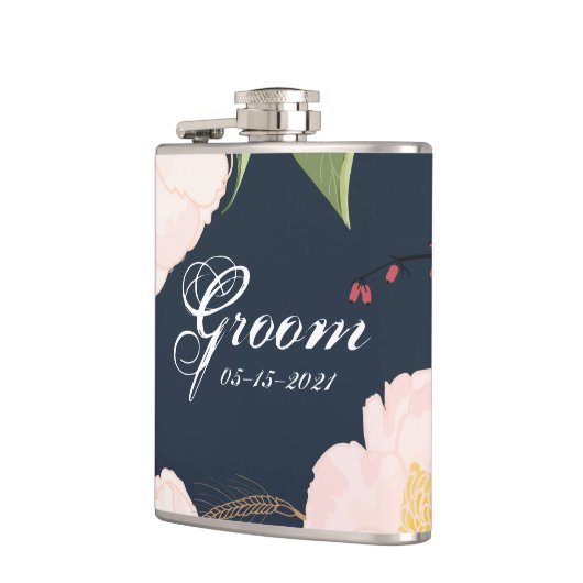 Groom Whiskey Flask Baby Pink Cosmos auf Weiß Flachmann (Links)