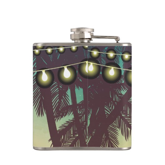 Groom Whiskey Flask Beach Sunset Palm Tree String Flachmann (Rückseite)
