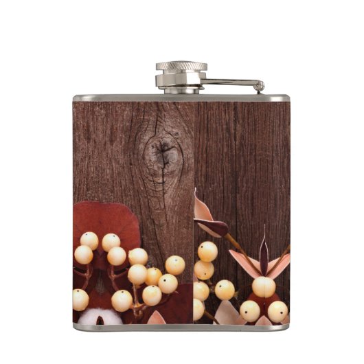 Groom Whiskey Flask Cotton Branch auf Dunkelholz S Flachmann (Rückseite)
