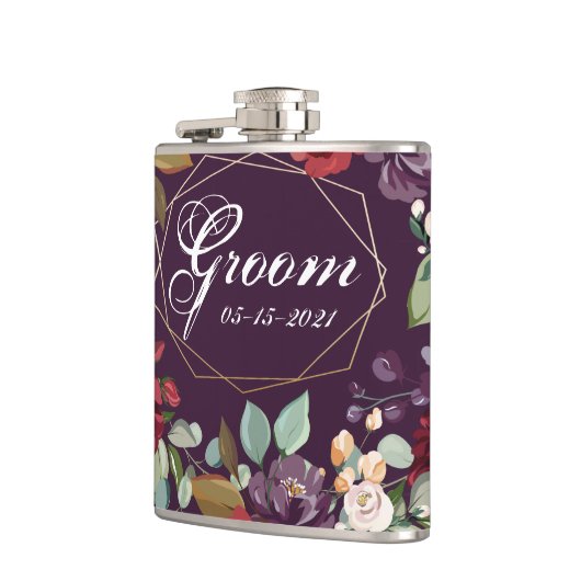 Groom Whiskey Flask Plum Lila Rose Goldene Geometr Flachmann (Links)
