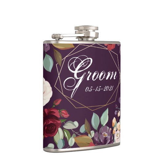 Groom Whiskey Flask Plum Lila Rose Goldene Geometr Flachmann (Rechts)