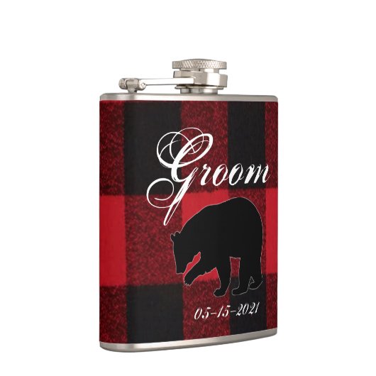 Groom Whiskey Flask Red Buffalo Karierter Bär Schw Flachmann (Rechts)