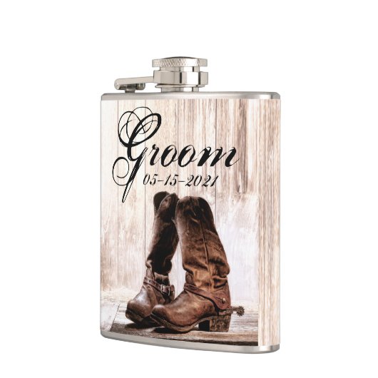 Groom Whiskey Flask stiefeln Land rustikaler Weste Flachmann (Links)
