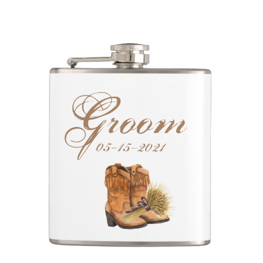 Groom Whiskey Flask Summer Country Hochzeit rustik Flachmann (Vorderseite)