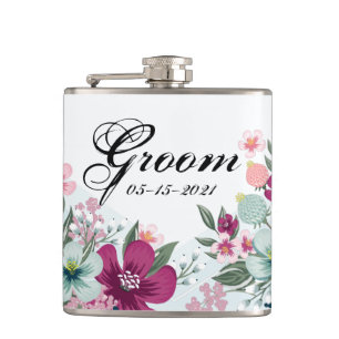 Groom Whiskey Flask Tropische Blume auf Blue Ombre Flachmann