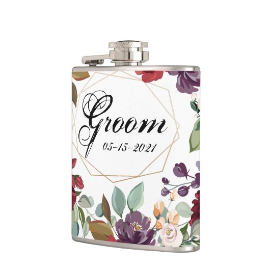 Groom Whiskey Flask White Roses Gold Geometric Flachmann (Links)