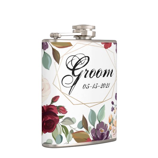Groom Whiskey Flask White Roses Gold Geometric Flachmann (Rechts)