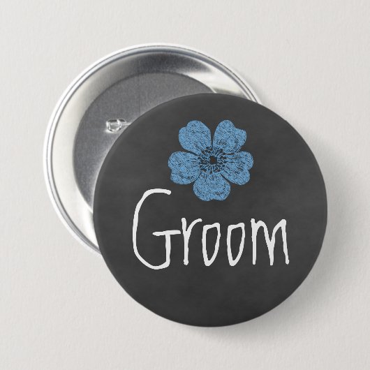 Groom Wild Blue Rose Chalkboard Button (Vorne & Hinten)