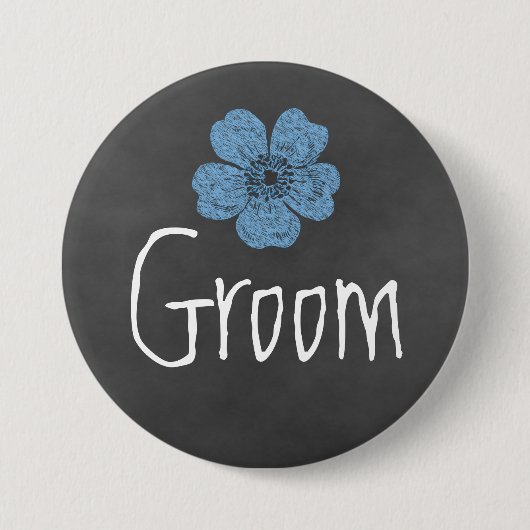 Groom Wild Blue Rose Chalkboard Button (Vorderseite)