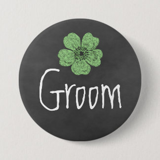 Groom Wild Green Rose Chalkboard Button