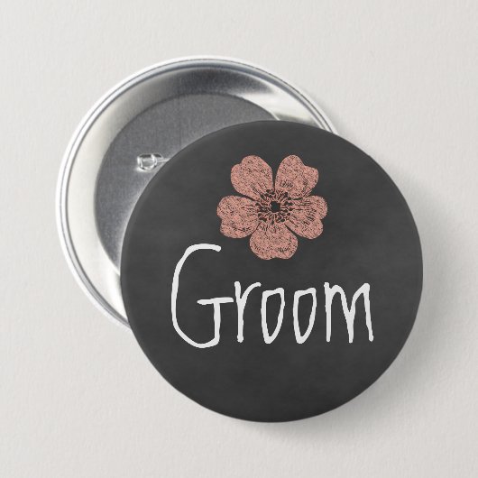 Groom Wild Peach Rose Chalkboard Button (Vorne & Hinten)